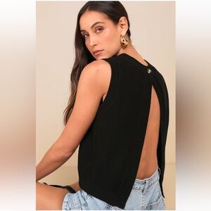 Lulu’s Charmingly Effortless Black Sweater Knit Backless Tank Top - Large